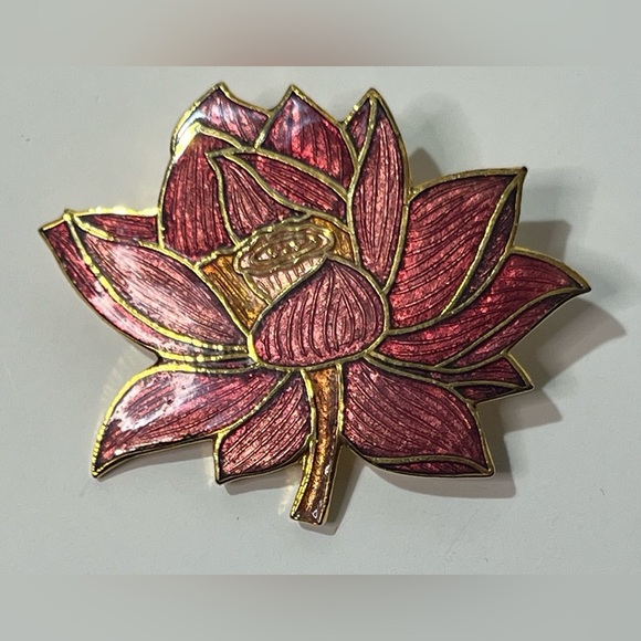 Vintage SITI Cloisonne Style Rose Flower Lapel Pin Brooch Gold Tone - Picture 2 of 4